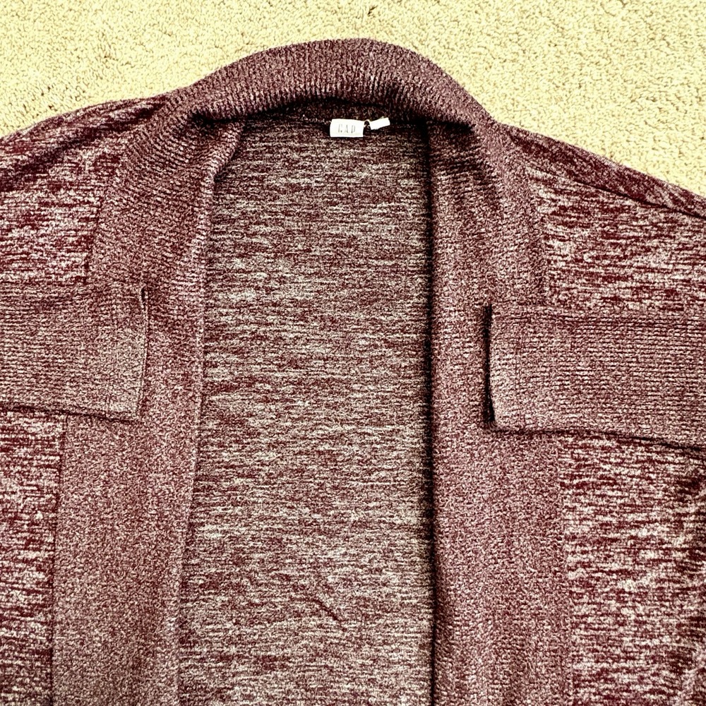GAP Women Marbled Knit Open Front Cardigan Sweater Large Pockets Long Stretch